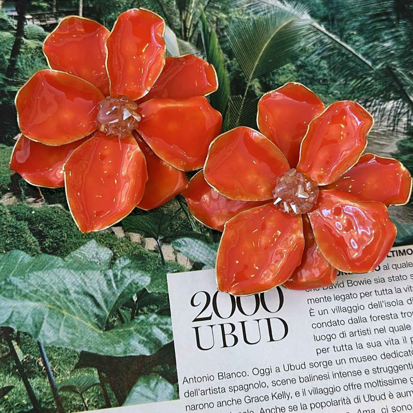 Orange flower earrings