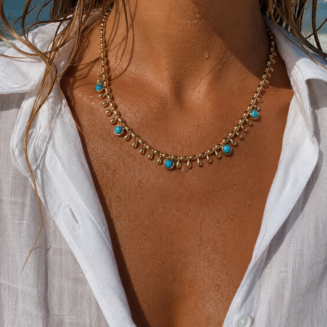 Delicate turquoise drop necklace