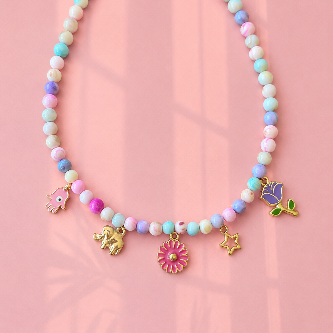 Glass beads pastel charm necklace