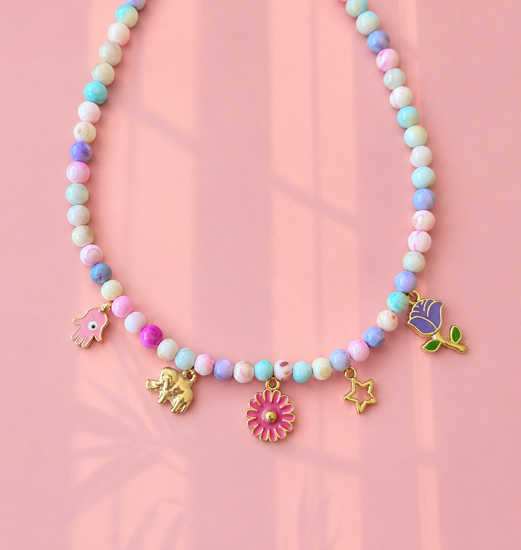 Glass beads pastel charm necklace