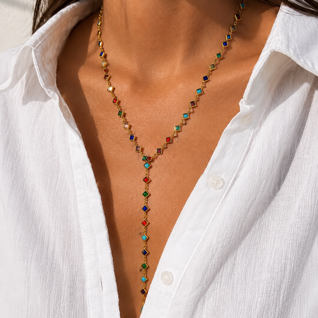 Thin multicolor chain necklace