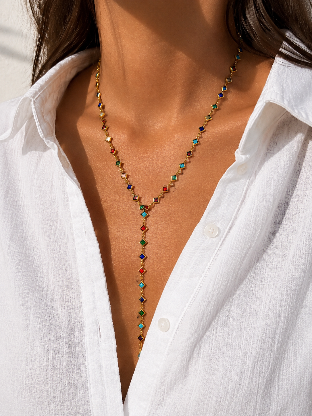 Thin multicolor chain necklace