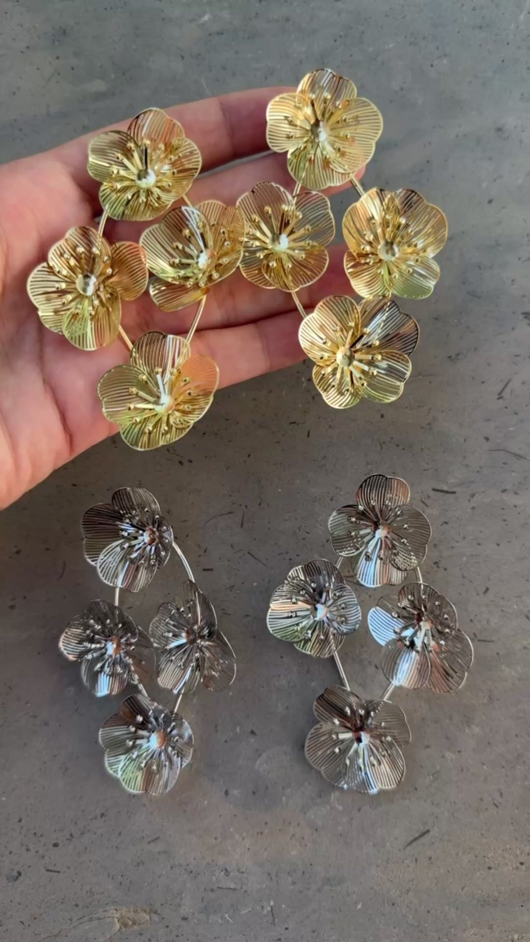Oversized silver floral earrings